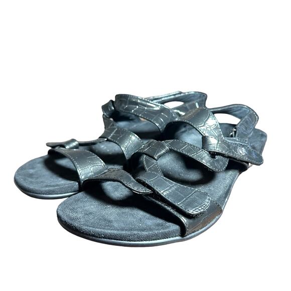 Vionic Black Crocodile embossed leather Adjustable Slip On Comfort Sandals Sz 9 - Picture 4 of 8